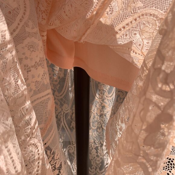 Vintage Hand Sewn Peach Sheer Lace Maxi Dress Long Gown - Picture 6 of 16